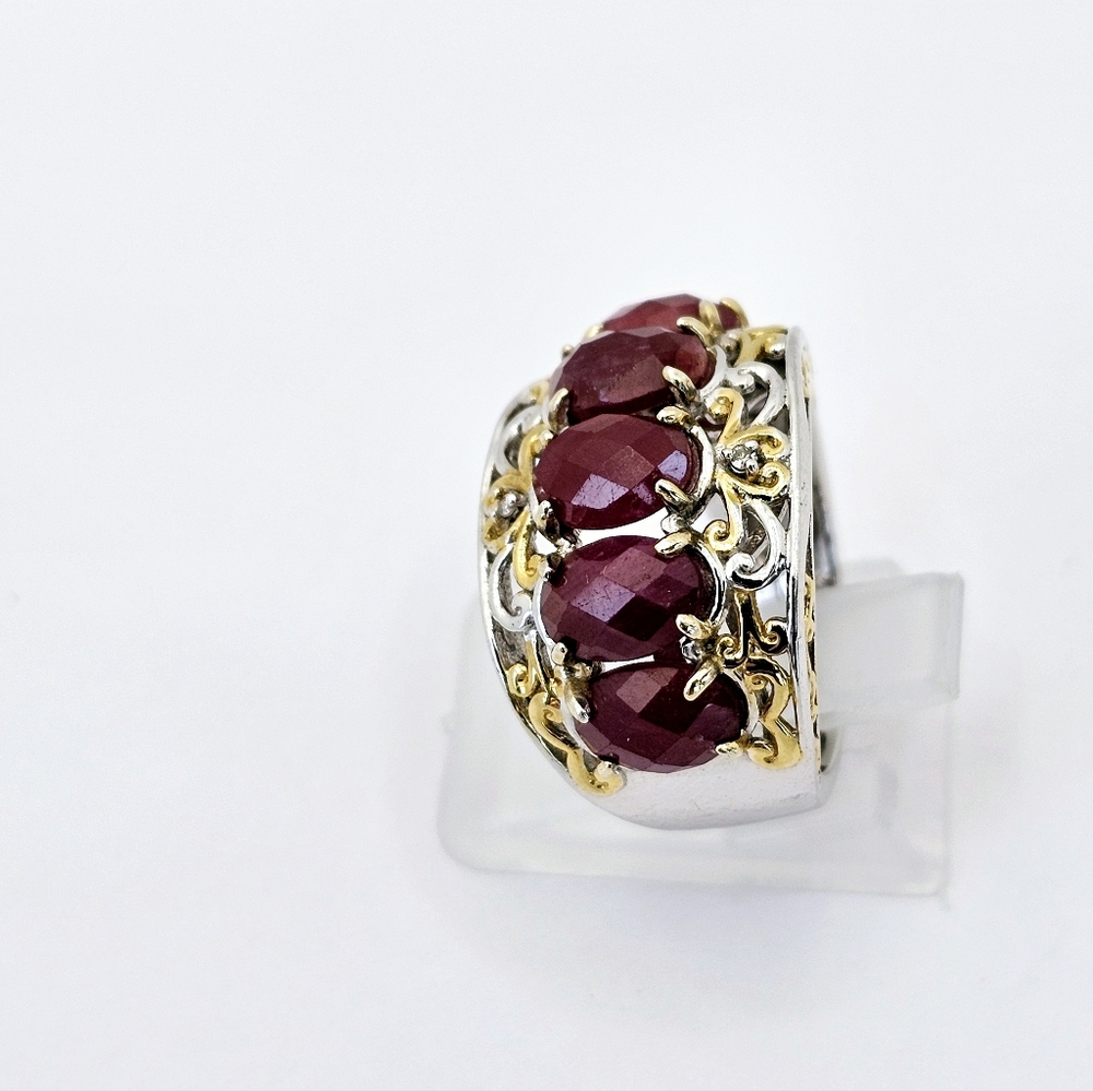 Genuine Rubies & Diamond Ring in Palladium Sterling Silver 18k Sz 6! See 2nd Pic - Picture 5 of 9
